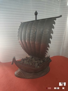 寓意一帆风顺 高83厘米 重55.5斤 日本铜制多宝七福神宝船