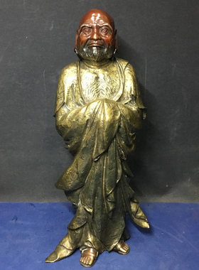 日本芳山作老铸铜精美达摩像，高41厘米，重8千克，表皮非常细致