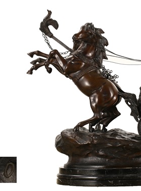 19世纪法国R.P.Fallio作双马御车武士铜造像，重43.5kg，高65cm