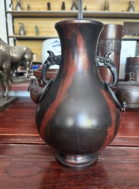 日本峰雪造双耳铜花瓶，重2.16千克，高27.5厘米，宽18厘米口径9