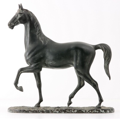 日本铜马大师昭光作老铜动马，重5.16千克，长35厘米，高35厘米