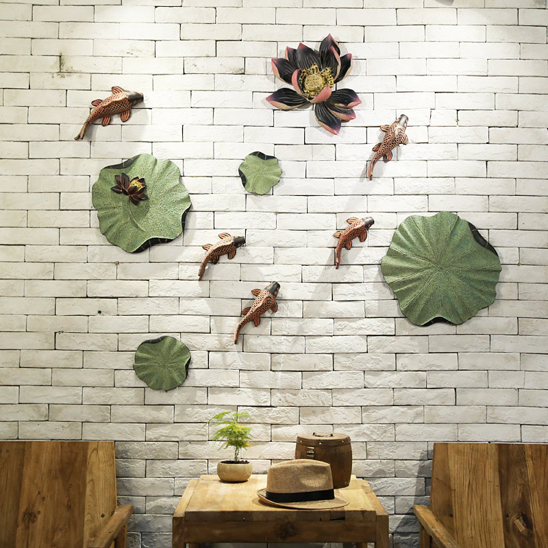 创意无边框挂钟壁画客厅玄关复古墙贴中式立体荷花鱼壁饰组合挂件在类目 家居饰品, 壁饰中 - 来自Buy2taobao.com提供专业的淘宝代购服务