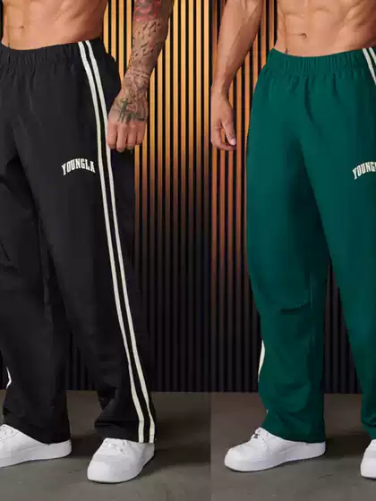 Youngla Men's Sports Pants, Loose Fit, Fitness, American Style, Trendy Brand, Breathable, Two Stripes, Straight Leg, Casual Basketball, European Size