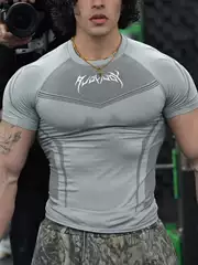 Youngla Sports Short-Sleeve Men's T-Shirt American Style Trendy Quick-Drying Breathable Elastic Compression Shirt Muscle Gym Brothers
