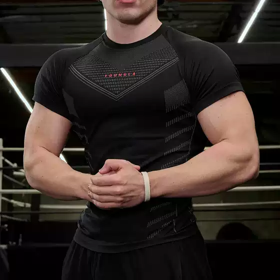 Youngla Short-Sleeve Men's T-Shirt Sports Fitness Clothing American Style Trendy Breathable Quick-Drying Elastic Muscle Training Gym Wear