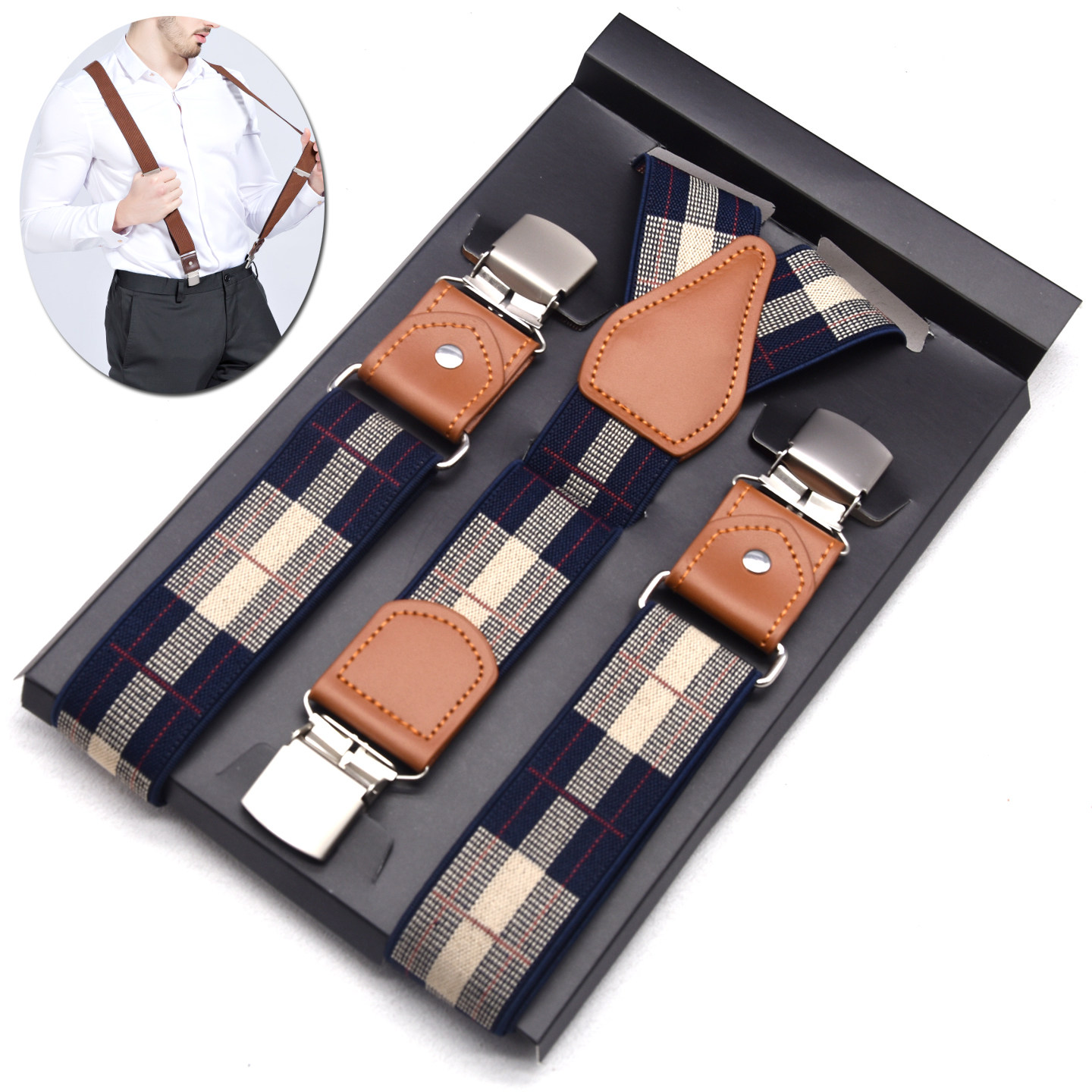 男士吊裤带商务三夹吊裤带松紧西裤吊带老中青年胖人背带3.5cm