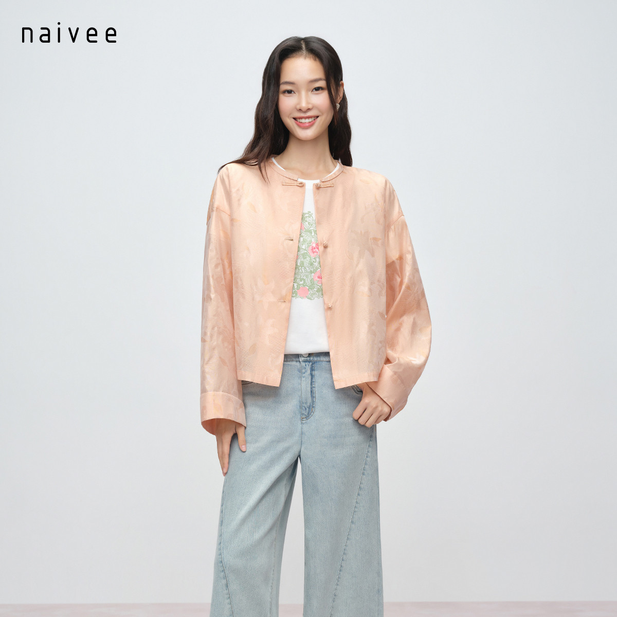 【1OO%真丝提花绡】naivee26夏新款重工新中式提花薄外套
