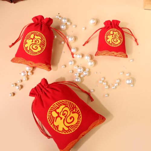新年福袋礼品束口袋红色绒布小福袋喜糖袋子首饰袋福字锦囊小布袋