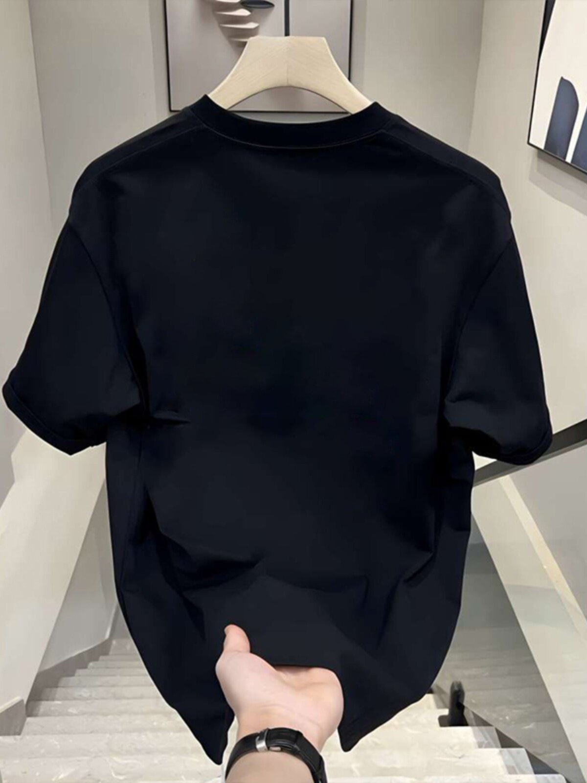 헤비급 순면 트렌디 브랜드 아메리칸 티셔츠 심플한 디자인 남성 반팔 여름 트렌드 라운드 넥 다용도 루즈 손수건