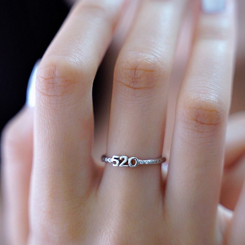 520戒指女纯银情侣对戒银一对食指戒学生戒子女款尾戒原创潮牌