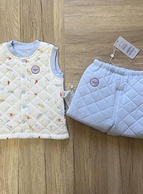 小米米minimoto衍缝夹棉小花飞机童趣秋冬宝宝马甲保暖背心裤子