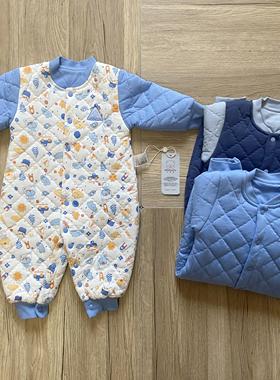 小米米minimoto冬季夹棉纯棉绗缝长袖对襟连体衣新生儿爬行服