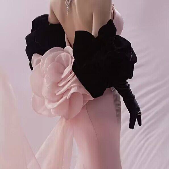 신부 장갑 웨딩 드레스 블랙 사진 스튜디오 사진 메이크업 스타일 퍼프 슬리브 팔 슬리브 커버 팔 롱 스타일