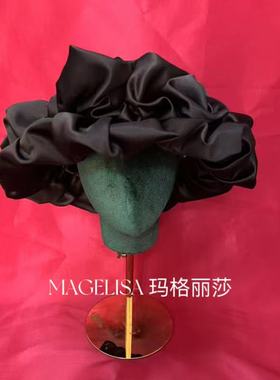 新娘头纱黑色帽子泡泡配饰婚纱礼服造型影楼拍照款走秀演出饰品