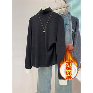 女显瘦好穿长袖 半高领舒适慕斯绒保暖打底衫 T恤上衣冬 bi入 冬季