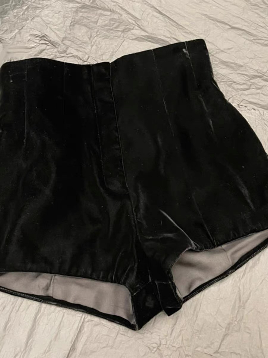 Joy Rose朴彩英同款丝绒高腰修身包臀短裤秋冬新款百搭a字热裤