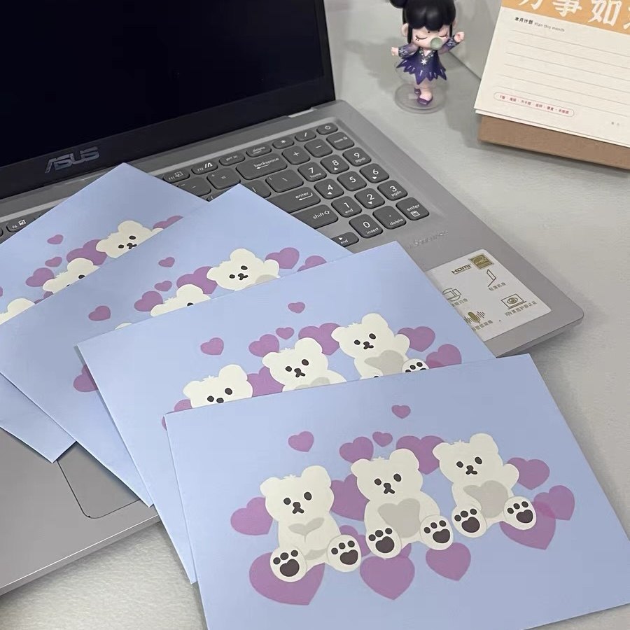 自制 ins风自制韩国同款黄色爱心小熊信封卡通可爱收纳小纸袋