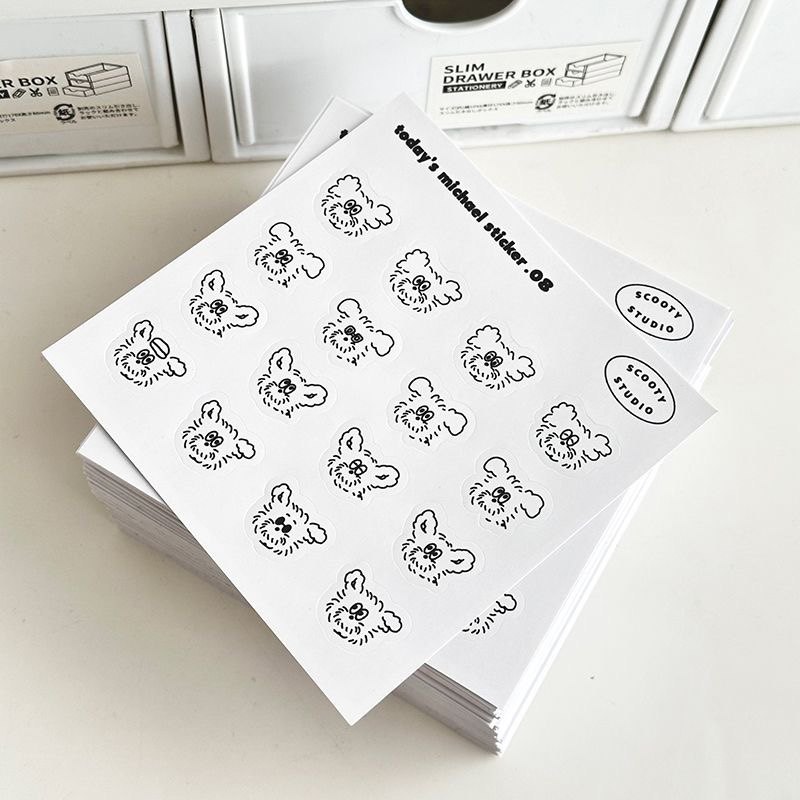 20张ins风可爱简笔画猫咪搞怪卡通贴纸手账相册日常装饰白色贴画