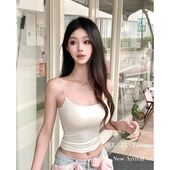 ALLIN白色莫代尔胸垫吊带女短款 U领显瘦内搭修身 性感辣妹背心上衣