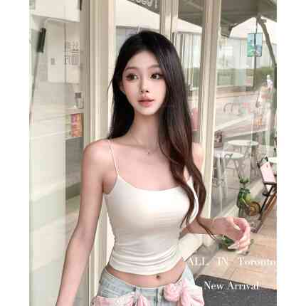 ALLIN白色莫代尔胸垫吊带女短款U领显瘦内搭修身性感辣妹背心上衣