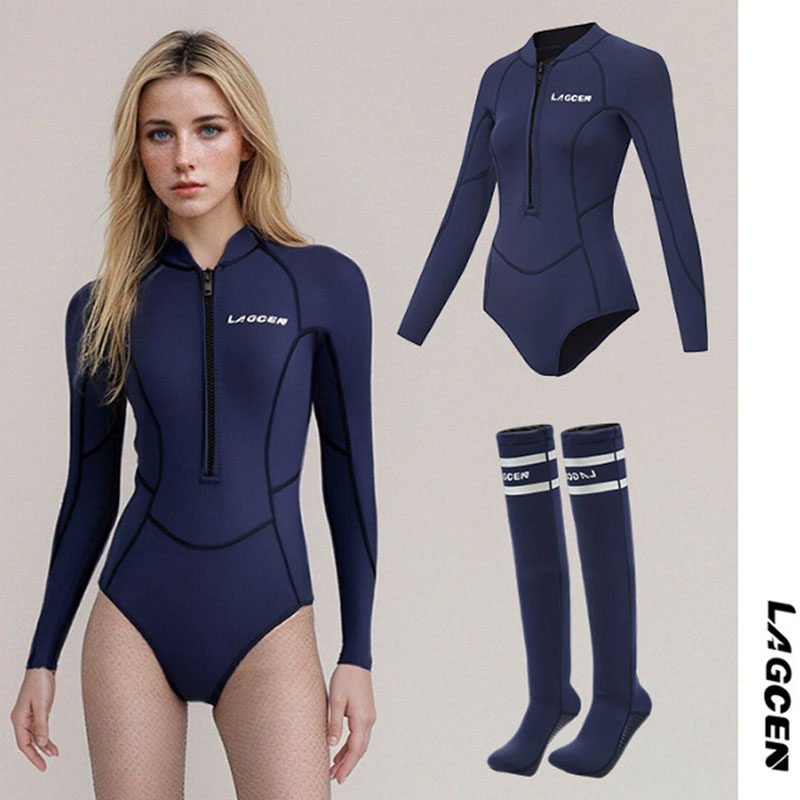 LAGCEN/3MM氯丁橡胶潜水服女款连体长袖比基尼修身泳衣女冲浪服