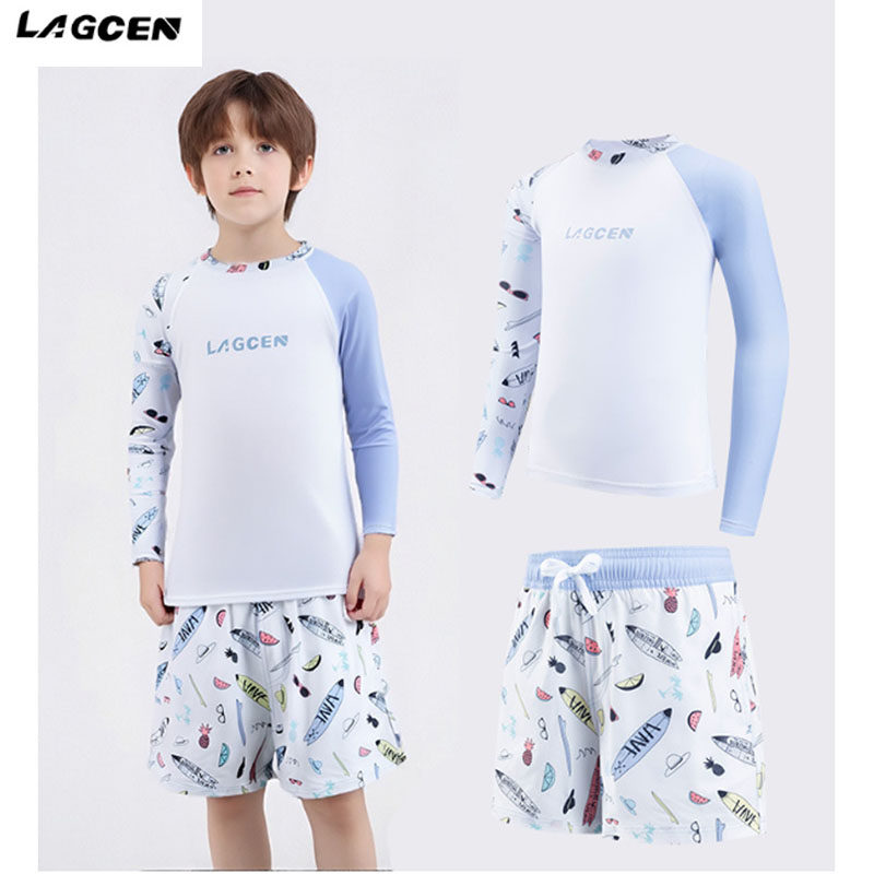 LAGCEN户外速干防晒面料儿童小孩中童大童冲浪水母泳衣潜水三件套
