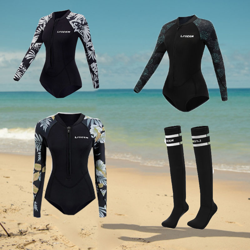 加厚保暖长袖泳衣女潜水服冲浪装图片