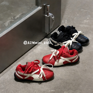 儿童真皮阿甘鞋2025秋冬季新款男童复古赛车鞋女童德训休闲鞋加绒