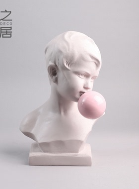 现代轻奢半身人物雕像摆件男儿童吹泡泡样板房客厅办公区软装饰品