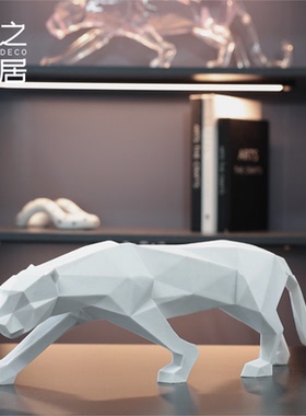 现代极简抽象几何切面豹子家居软装装饰摆件样板间办公室大堂摆设