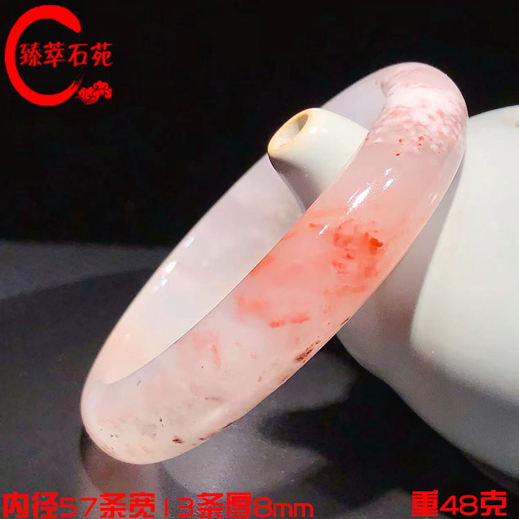 桂林鸡血玉贵妃料镯子鸡血石玉石骨牙花手镯原石精美57玉镯精品