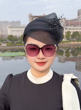 遮白发神器网纱头饰发箍女士高级感显年轻欧根纱礼帽洋气时尚半帽