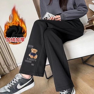 垂感直筒裤 加绒休闲裤 小个子显瘦爆款 宽松百搭加厚运动裤 女秋冬季