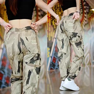 休闲迷彩裤 薄款 宽松弹力大码 户外穿工装 子潮流 冰丝运动裤 裤 女夏季
