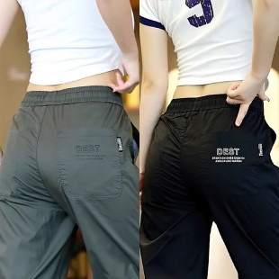 薄款 女夏季 外穿显瘦高腰休闲运动裤 小脚大码 冰丝速干工装 束脚裤 裤