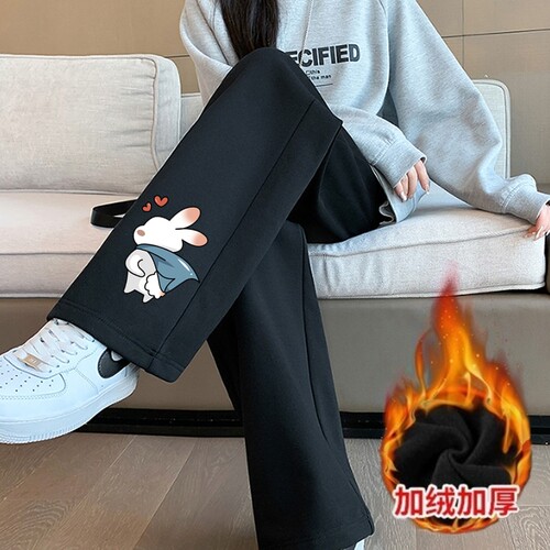 加绒加厚休闲裤子女冬季新款宽松直筒卫裤显瘦时尚百搭保暖运动裤