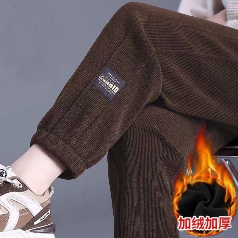 便宜尾货灯芯绒女裤子加绒保暖卫裤束脚裤潮流运动裤秋冬季休闲裤