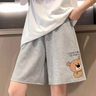 宽松直筒高腰显瘦休闲阔腿五分中裤 薄款 ins潮 女夏季 灰色运动短裤