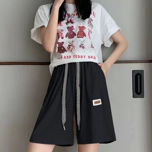 速干阔腿运动裤 大码 休闲裤 冰丝短裤 女士五分裤 薄款 直筒中裤 女夏季