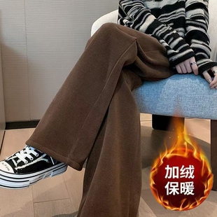 潮流百搭加绒加厚休闲裤 灯芯绒裤 时尚 宽松直筒运动裤 子女士秋冬季