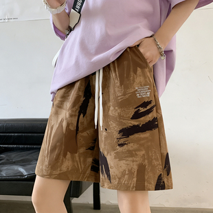 潮流直筒五分中裤 冰丝运动短裤 宽松显瘦迷彩休闲裤 新款 子女款 夏季