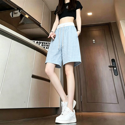 泡泡纱运动短裤女宽松直筒休闲裤夏季薄款高腰显瘦潮流冰丝五分裤