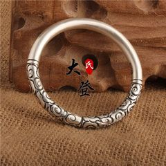纯银如意金箍棒手镯齐口金箍棒银手镯浮雕齐天大圣定海神针银手镯