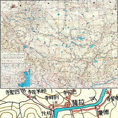 【舆图】西藏地形等高线交通路线高清地图（民国28年古本）