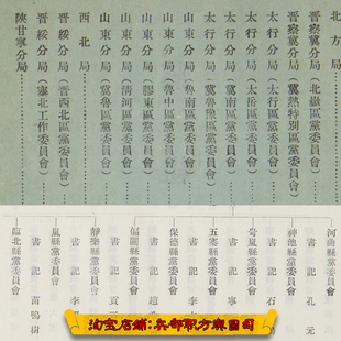 抗战史料中国共产党各分局县级组织人员名单组织系统表34张（1944