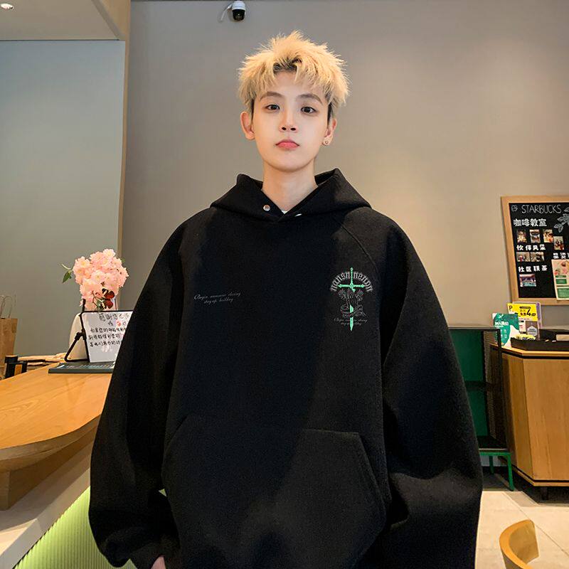 thumbnail for 300 pounds plus size Shandong Jimo hooded couple sweatshirt men's and women's autumn American fashion brand handsome cross jacket