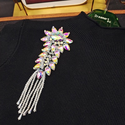 精致满钻六芒星水晶流苏气质女人胸花带别针WW018