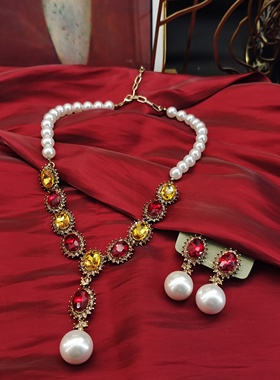 日月同辉撞色满钻项链ST406