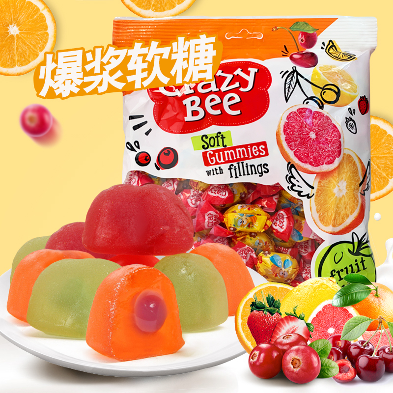 俄罗斯进口乌克兰ROSHEN如胜小蜜蜂水果味夹心爆浆软糖果汁橡皮糖