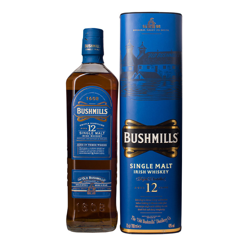 bushmills百世醇12年单一麦芽爱尔兰威士忌蓝色进口烈酒洋酒700ml